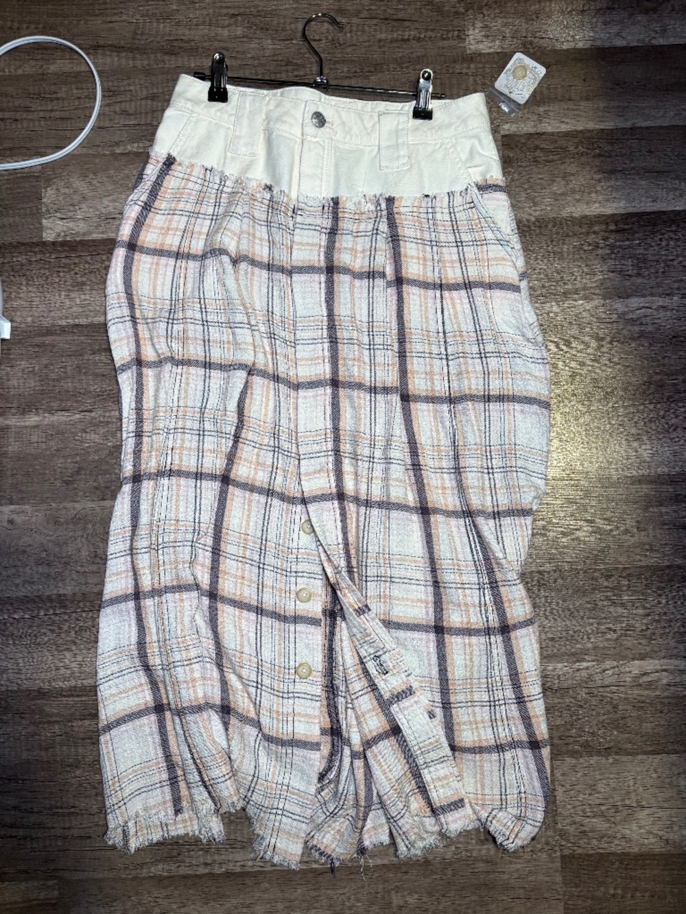 Free People NWT Plaid Midi Skirt Size 2 Button Front Raw Hem $148 Retail